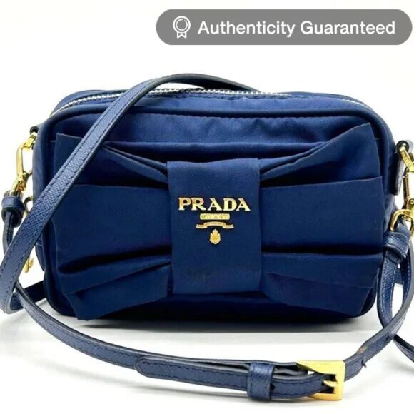 Prada Handbags - Authentic Prada Bow Camera Crossbody Bag Tessuto Leather Shoulder Bag Pouch Blue